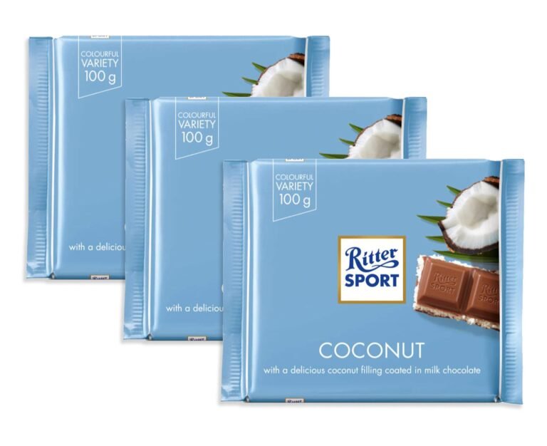Three Ritter Sport Coconut chocolate bars, 100g each