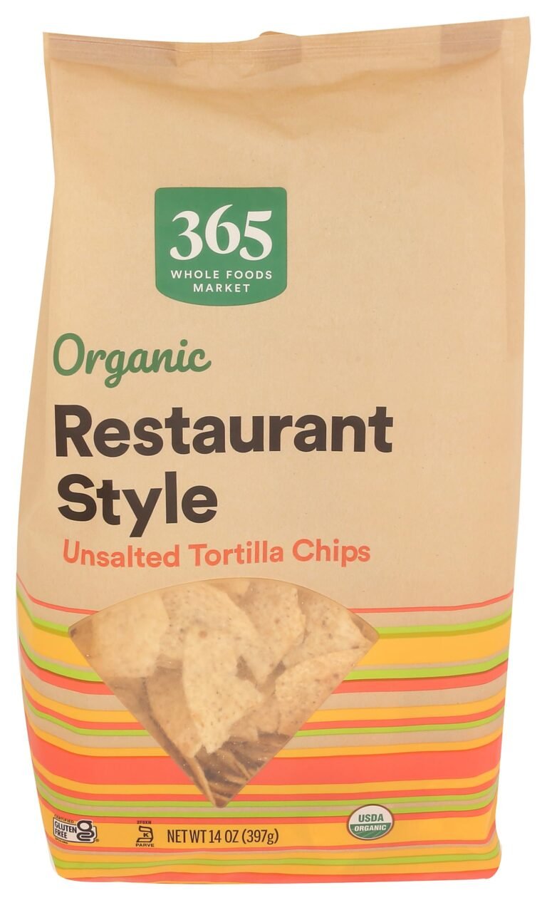 Bag of 365 Organic Restaurant Style unsalted tortilla chips