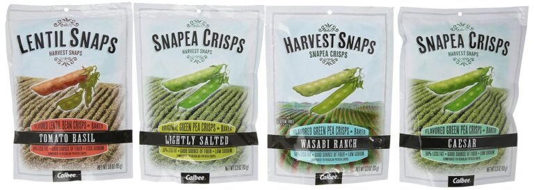 Four bags of Calbee Harvest Snaps: lentil, pea crisps